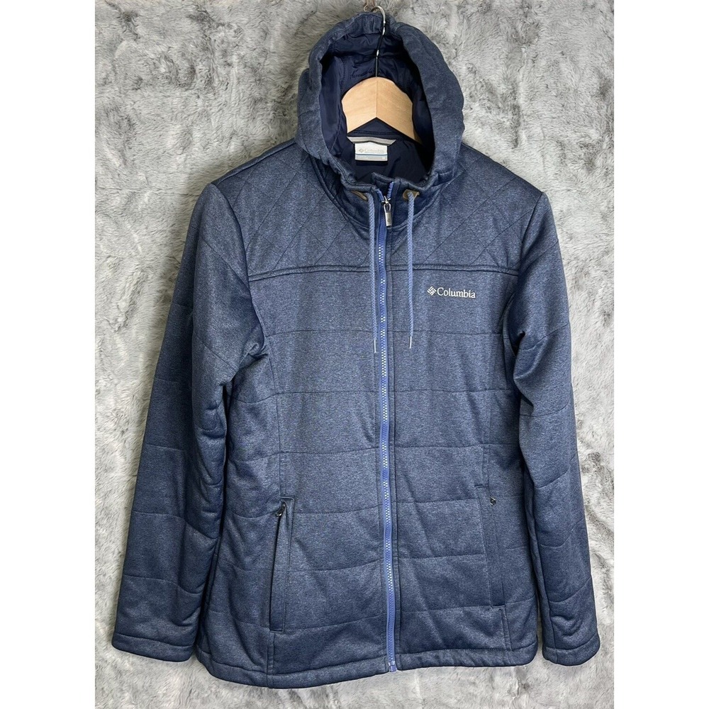 Columbia Women's Quilted Hooded Parka Jacket Blue Full Zip Mockneck Medium